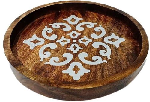 Polished Wooden Round Tray, For Homes, Hotels, Feature : Light Weight, High Quality, Eco-friendly