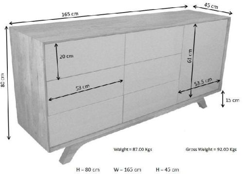 164x45x80 Cm Acacia Wood Sideboard, Quality : Partially Solid
