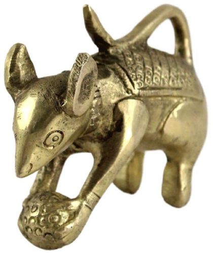 STAGLINE Brass Mushak Maharaj Statue, For Religious, Color : Golden