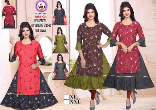 Ladies Rayon Attached Ghagra Kurti, Size : M, XL