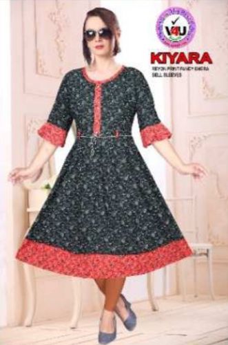 Ladies Rayon Printed Frock Kurti, Feature : Anti Shrinkage