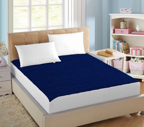 Cotton Blue Mattress Protector, Pattern : Plain