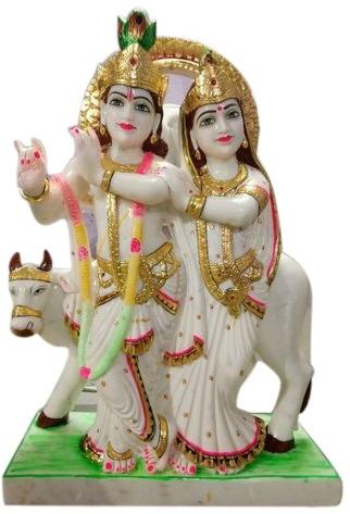 Marble Radha Krishna Statue, For Worship, Pattern : Printed, Carved