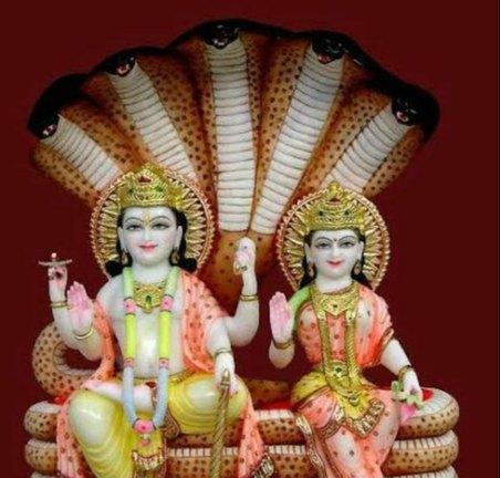 Marble Vishnu Laxmi Statue, For Worship, Temple, Pattern : Painted