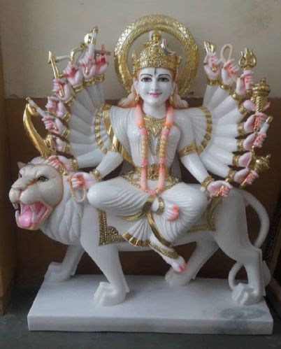 Polished Painted Stone Durga Mata Statue, Technics : Handmade