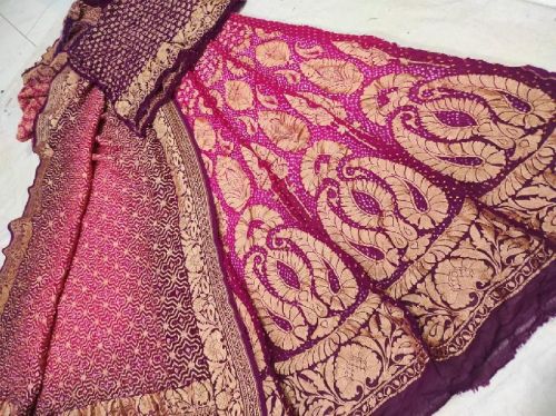 Banarasi Bandhani Lehenga Choli, Color : Multi Color