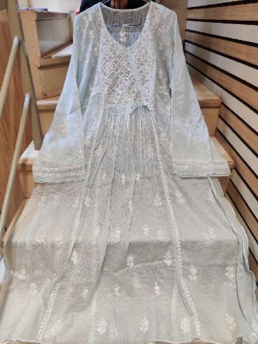 Embroidered Kota Cotton Gowns, Technics : Handloom