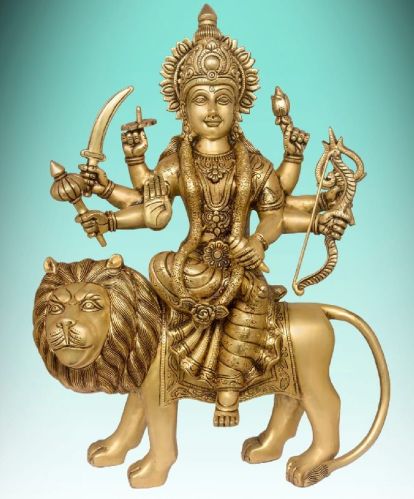 Polished Brass Maa Durga Statue, For Temple, Office, Home, Color : Golden