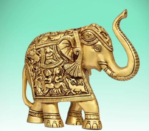 6 Inch Brass Elephant Statue, For Interior Decor, Gifting, Style Type : Antique