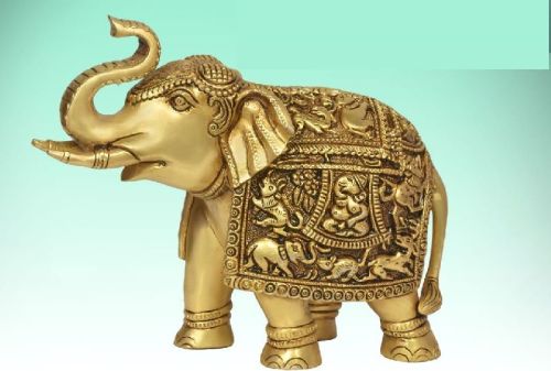 7 Inch Brass Elephant Statue, For Interior Decor, Gifting, Religious Purpose, Style Type : Antique