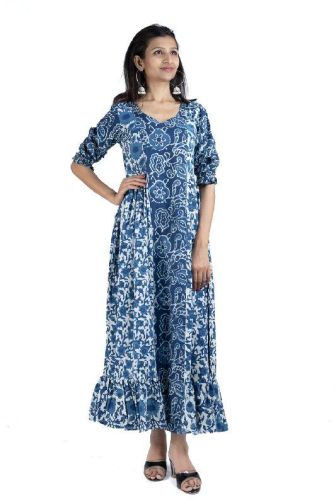 Printed Ladies Cotton Maxi Dress, Packaging Type : Packet