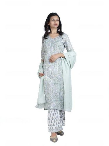 Ladies Printed Kurta Palazzo With Dupatta, Feature : Anti-Wrinkle, Comfortable, Easily Washable