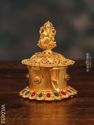 Kumkum Box With Ganesha and Polki Dots
