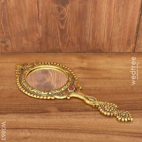 White Metal Hand Mirror, Length : 10.5 Inch