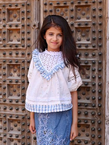 Printed 100% Organic Cotton Girls Ibaza Cutwork Top, Occasion : Casual Wear