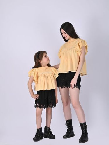 Mother and Daughter Butterfly Embroidery Flutter Sleeve Top