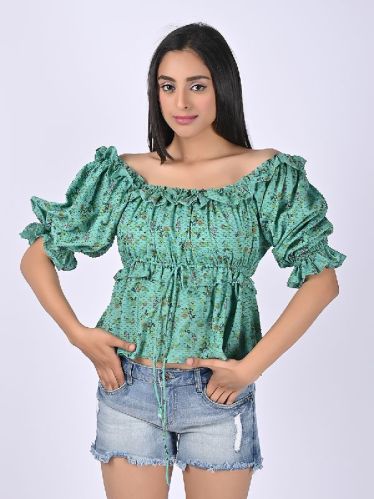 Printed Cotton Dobby Womens Felicia Ruffle Top, Size : XS, XL