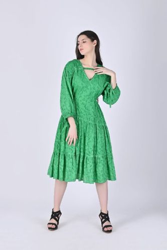 Cotton Jacquard Plain Womens Johanna Midi Dress, Size : XS, XL