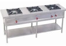 SS Three Burner Gas Stove, Color : Silver
