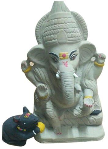12 Inch White Clay Ganesh Statue, For Religious Purpose, Pattern : Printed