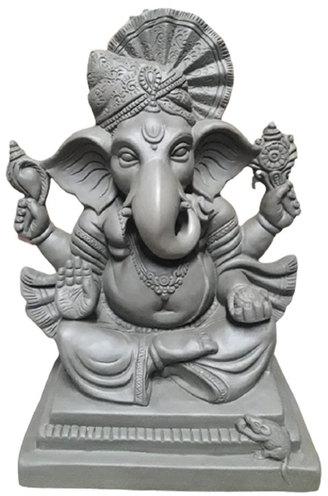 14 Inch Grey Clay Ganesh Statue, For Religious Purpose, Pattern : Printed