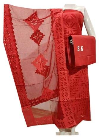 Red Applique Cut Work Suit Material, Occasion : Party Wear