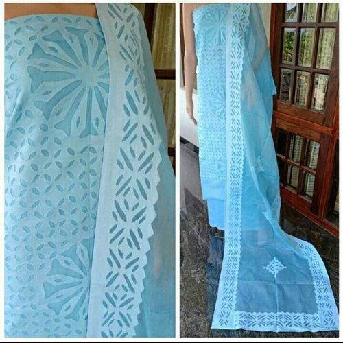 Sky Blue Applique Work Suit Material, Feature : Anti-Wrinkle, Comfortable, Easily Washable, Impeccable Finish