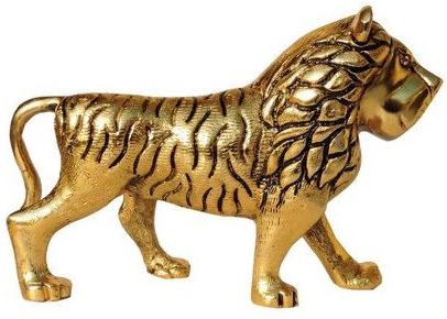 Metal Polished Dokra Lion Statue, For Home, Office, Shop, Pattern : Carved