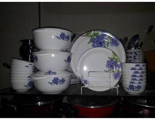 Printed Ceramic Dinner Set, Color : White