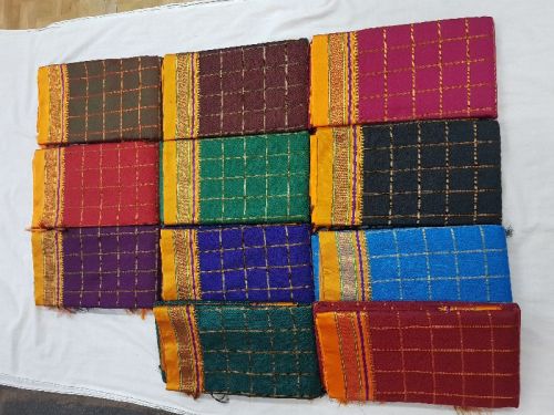 Handloom Khun Saree With Zari Checks, For Easy Wash, Technics : Machine Made