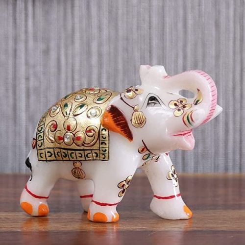 Polished Marble Elephant Statue, For Interior Decor, Office, Home, Gifting, Garden, Religious Purpose
