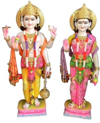 Marble Vishnu Laxmi Statue, For Worship, Temple, Interior Decor, Office, Home, Gifting, Garden