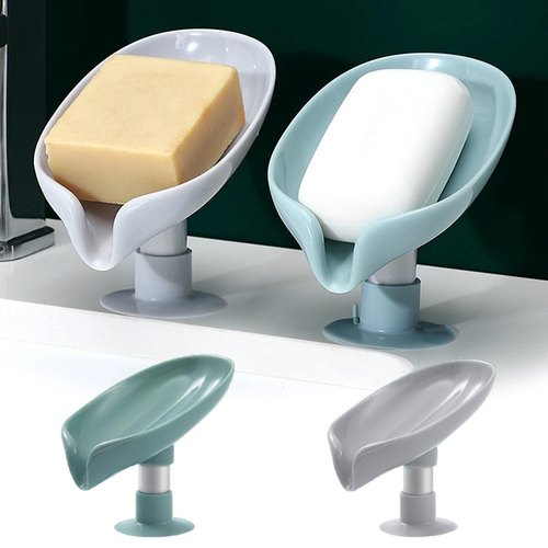 Leaf Shape Plastic Suction Drain Soap Tray, Color : Random Colors