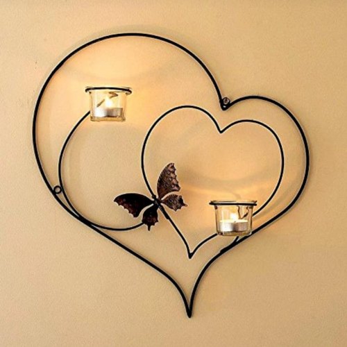 Wall Mounted Iron Candle Holders, Color : Black