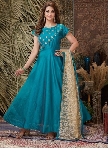 Chanderi Silk Designer Suit, Occasion : Ceremonial,  Festival