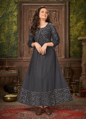 Faux Georgette Sequins Gown, Occasion : Festival