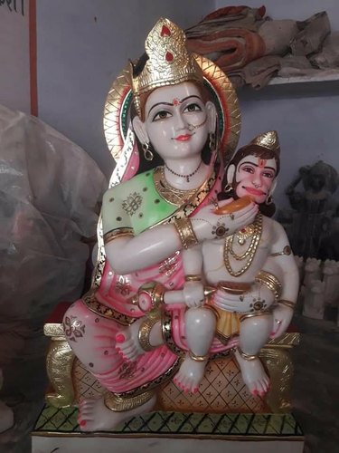 Polished Painted Marble Anjani Maa Statue, For Worship