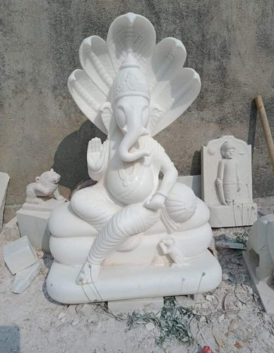 Marble Ganesh With Sheshnag Statue, For Worship, Temple, Pattern : Carved