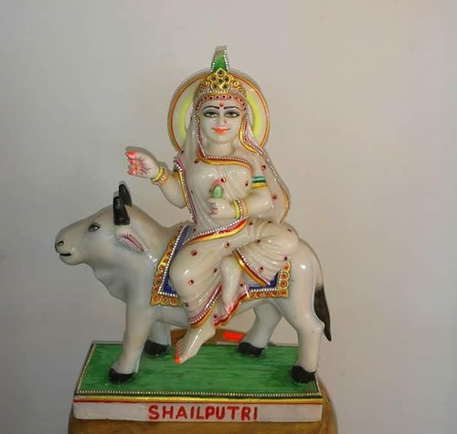 Polished Painted Marble Shailputri Maa Statue, For Worship