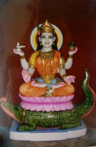 Polished Painted Marble Sitting Lakshmi Statue, For Worship