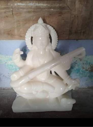 Polished White Marble Saraswati Statue, For Religious Purpose, Pattern : Carved