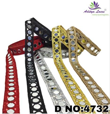 Embroidered Mirror Diamond Laces, Width : 2.10 Inch