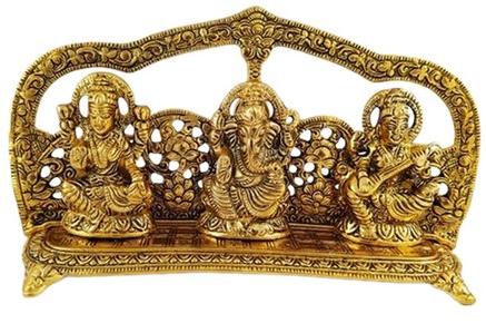 Gold Plated 600gm White Metal Ganesh Saraswati Statue, Packaging Type : Box