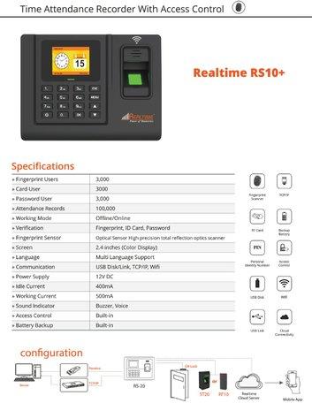 Optical Sensor RS485 Realtime RS10+ Wifi Biometric Attendance & Access Control System, Products Incl