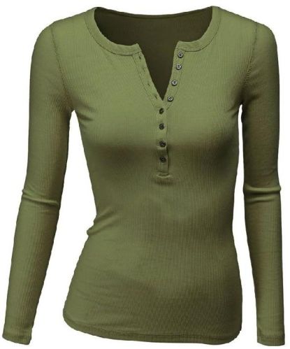 Plain Cotton Ladies Henley Neck T-Shirts, Sleeve Style : Long Sleeve