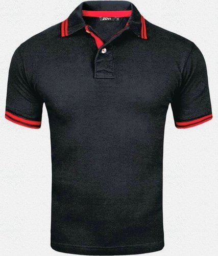 Mens Black Slim Fit Cotton Polo T-Shirt