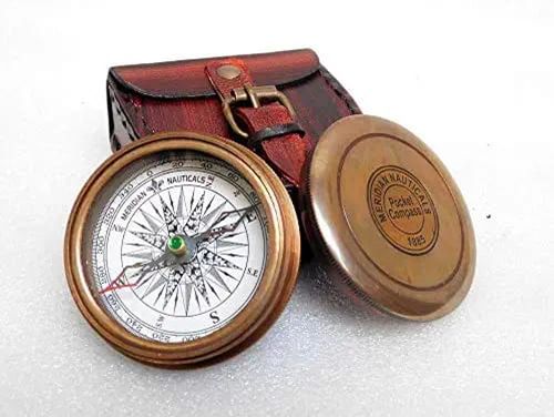 Brass Poem Compass With Leather Box