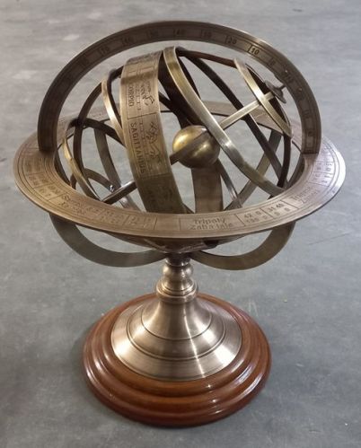 AGSAR-02 Brass Globe Armillary With Wooden Base