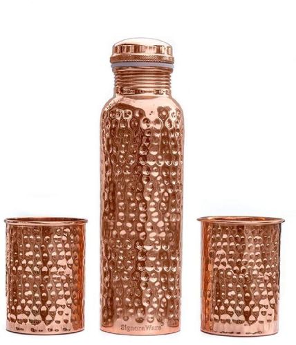 Hammered Copper Bottle & Glass Set, Size : Standard