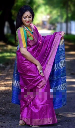 Plain Tussar Ghicha Silk Saree, Saree Length : 6.3 M (with Blouse Piece)